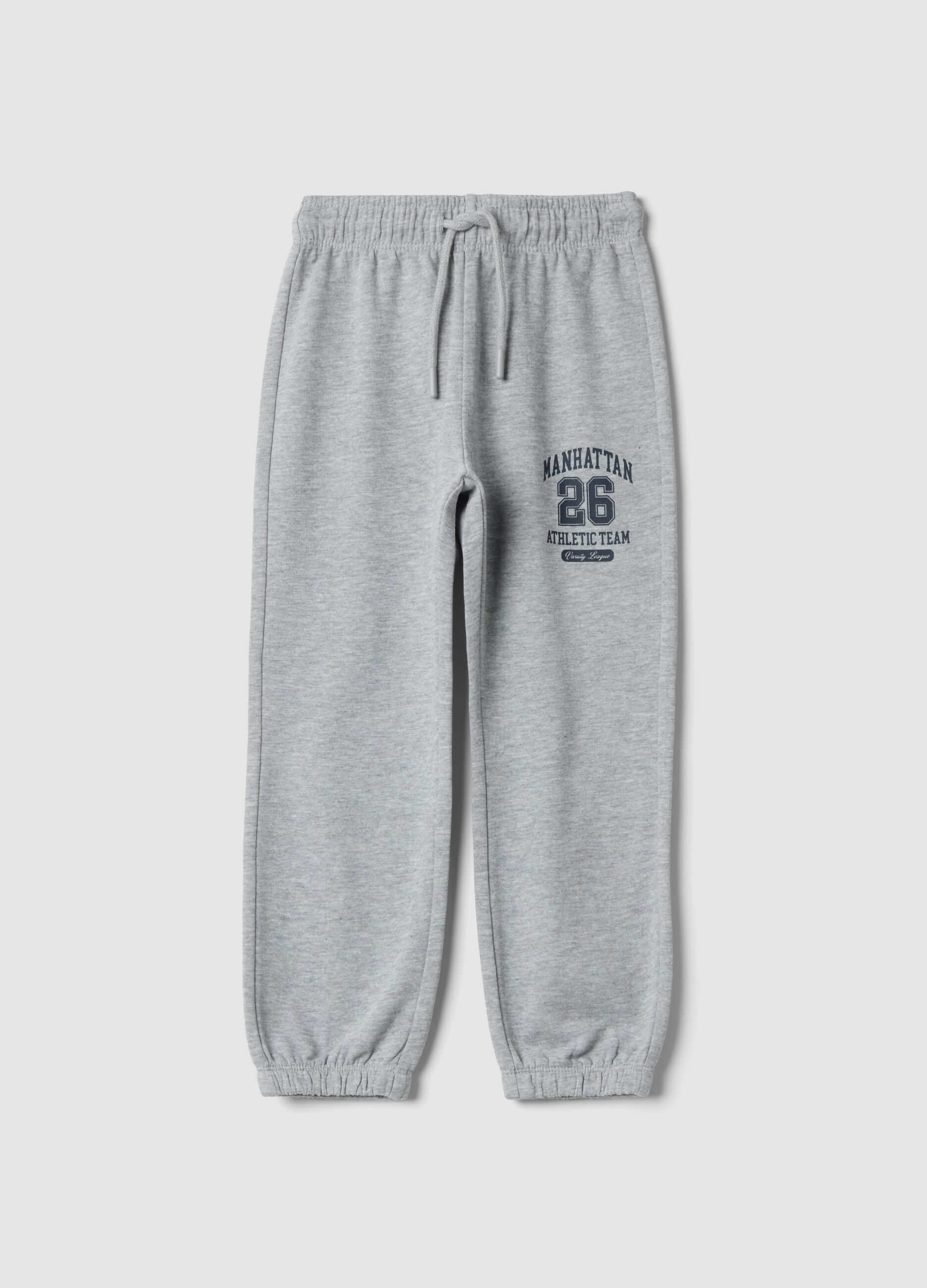 Pantaloni jogger grigi in puro cotone con stampa