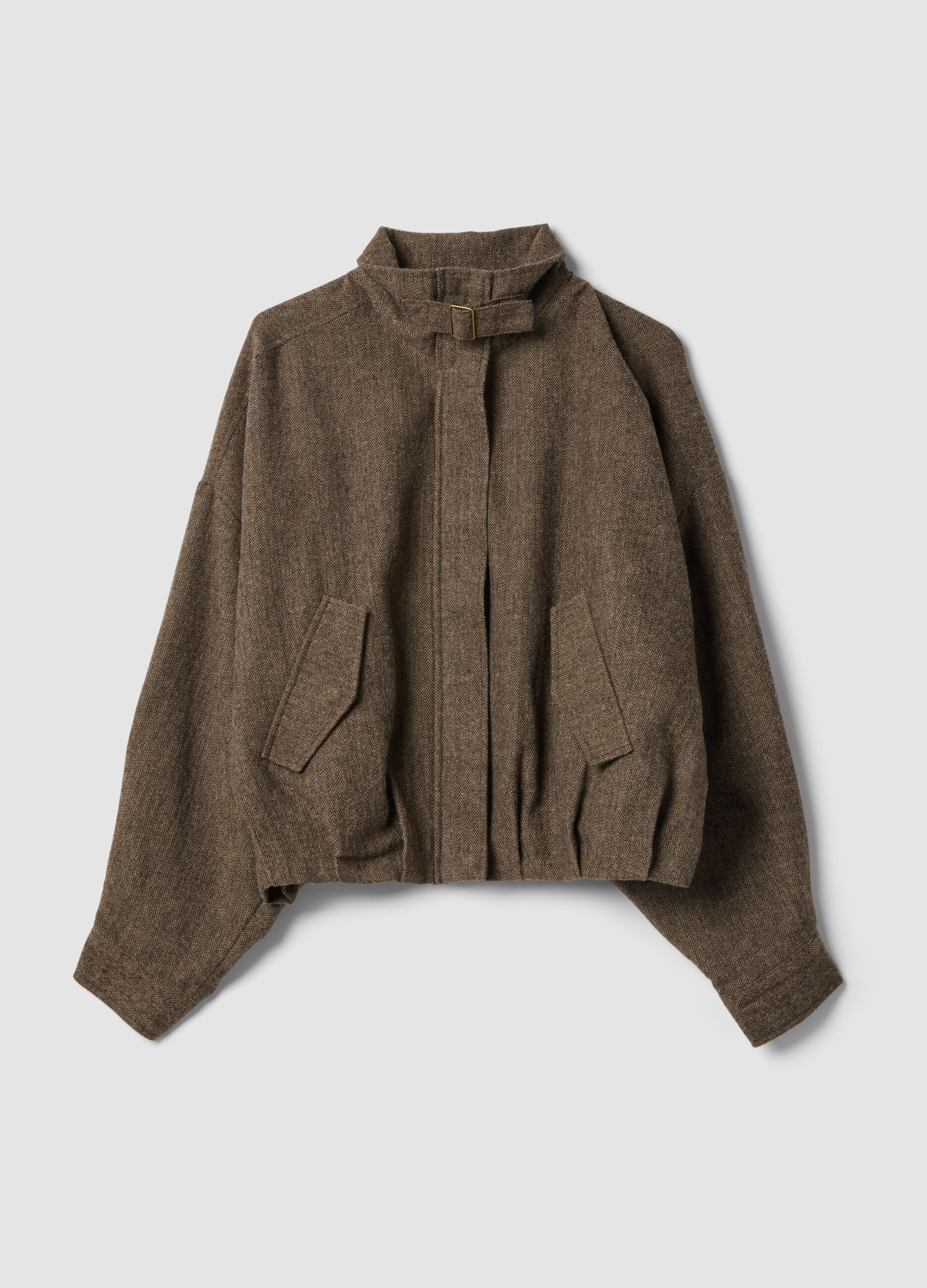 Brown regular zip-up jacket with herringbone pattern