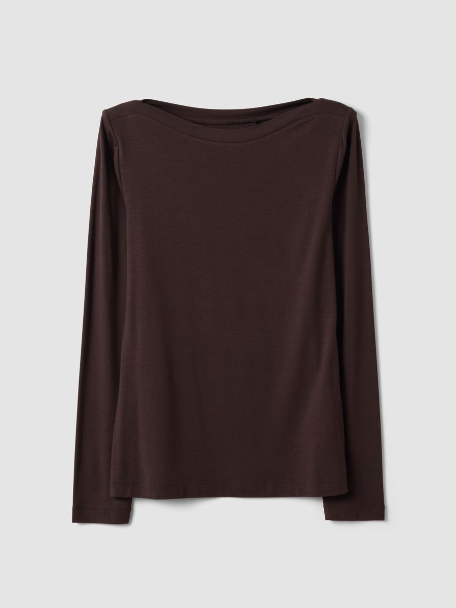 Brown slim-fit stretch viscose T-shirt_4