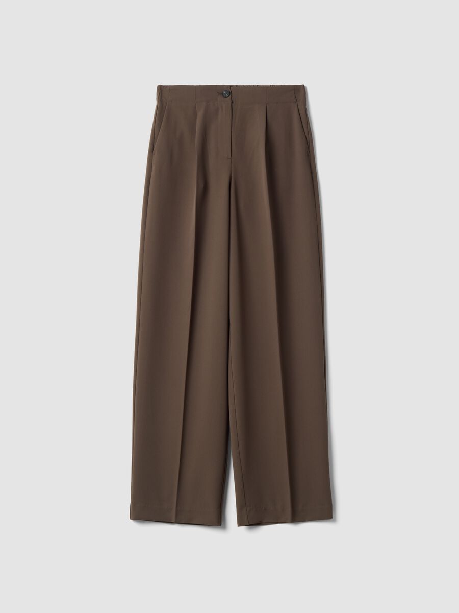Brown formal stretch-viscose regular-fit trousers_4