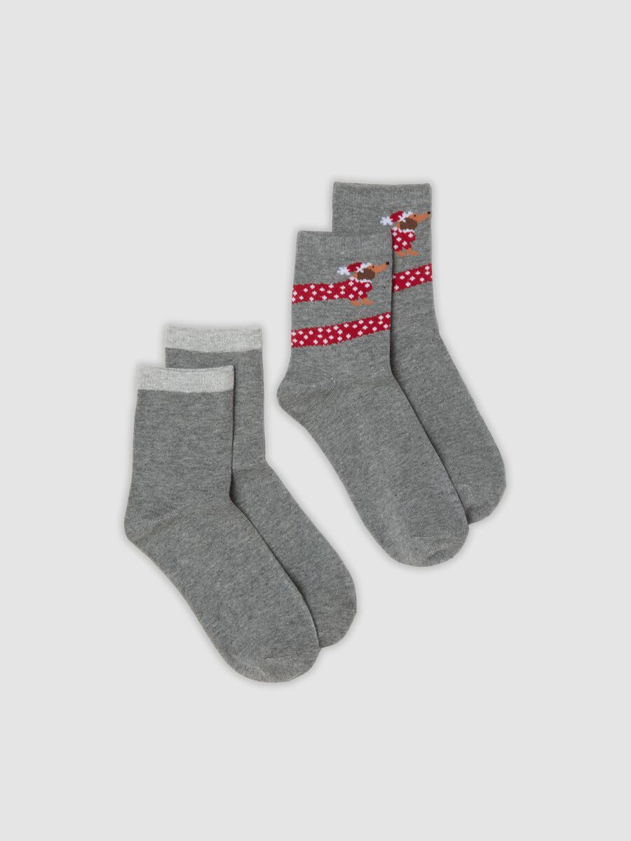 2-pack grey socks in stretch organic cotton blend with dachshund motif_0