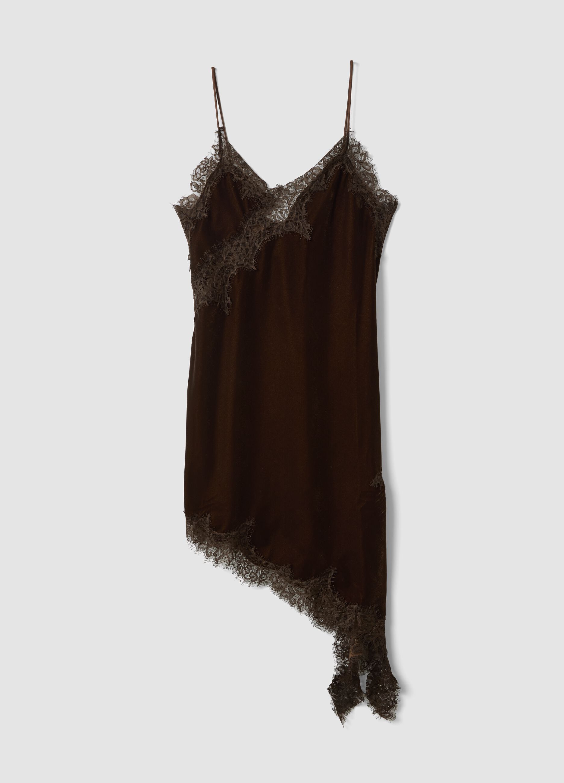 Asymmetrical brown lace dress