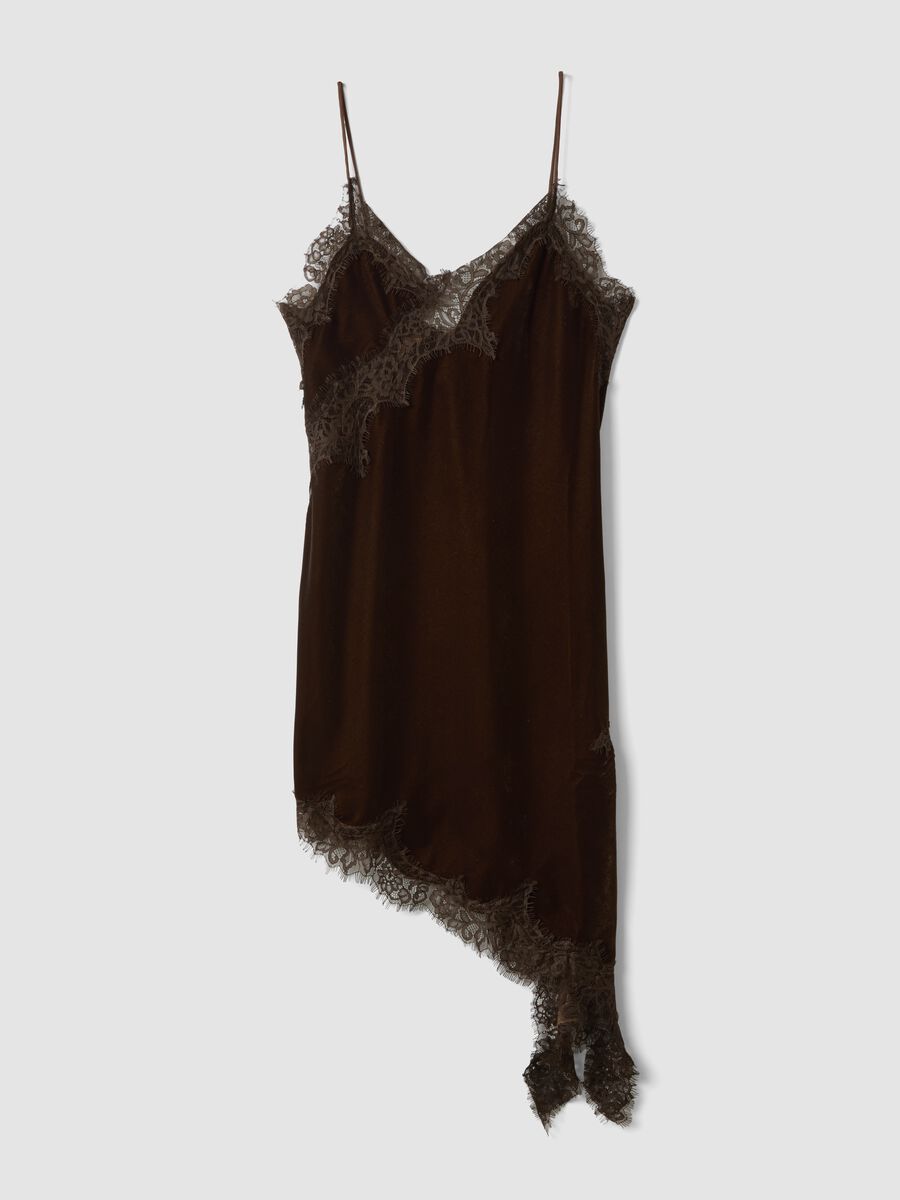 Asymmetrical brown lace dress_0