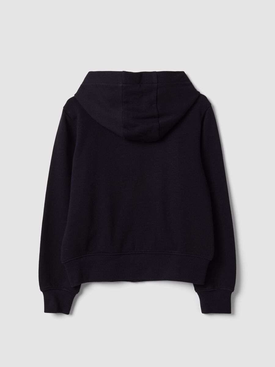 Black hooded sweatshirt in pure organic cotton with star for girls_5