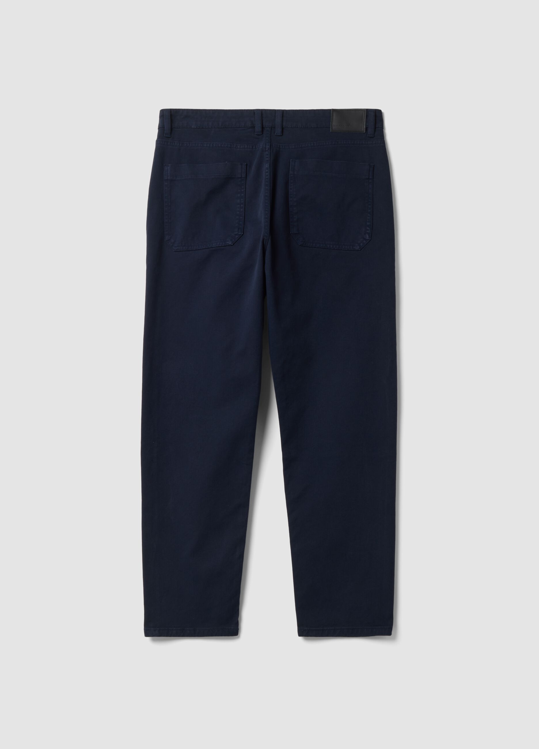 Blue stretch cotton twill carrot-fit trousers