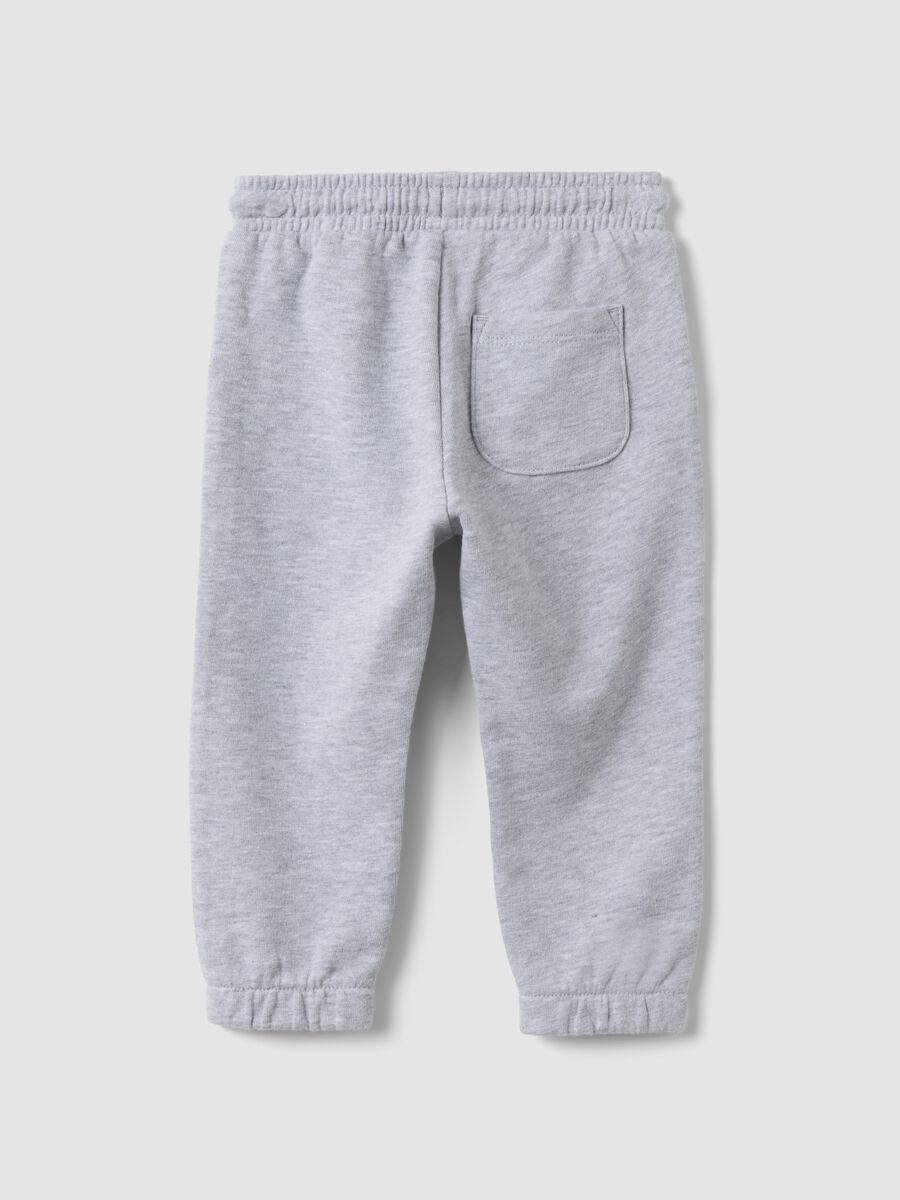 Grey jogger trousers in pure organic cotton with drawstring for baby boy_1