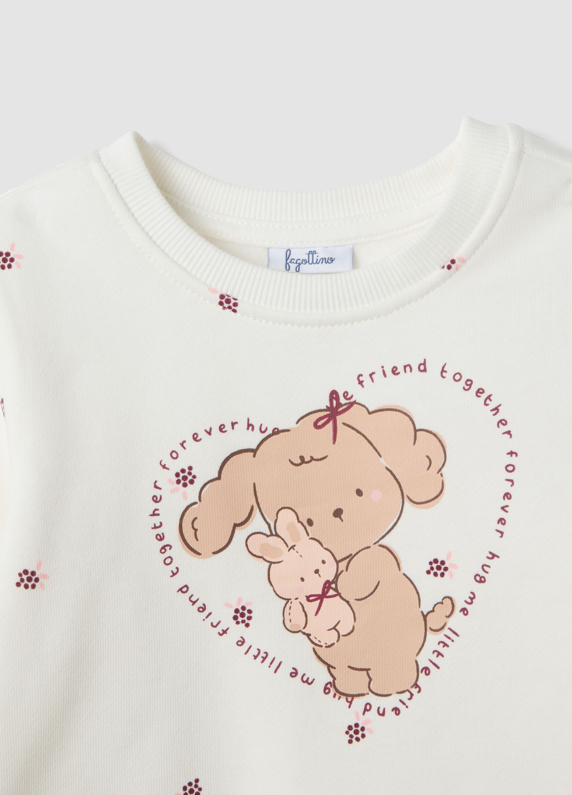 White pure cotton crew-neck set