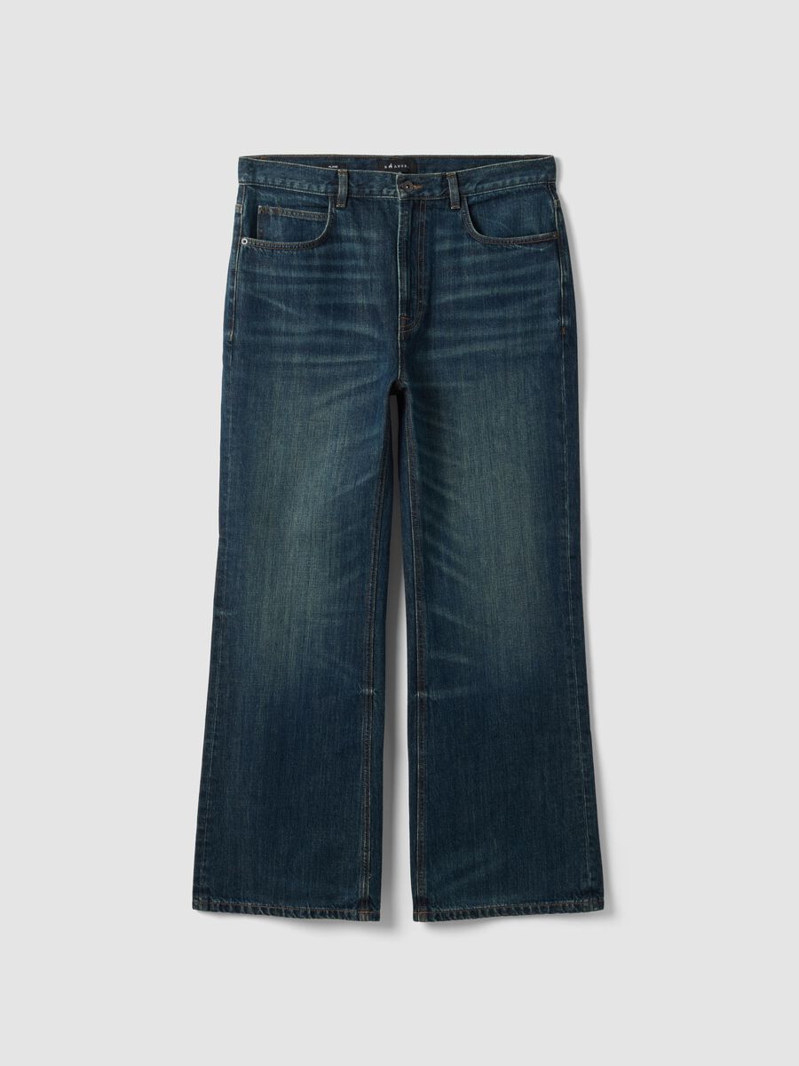 Blue pure cotton denim jeans with flare fit_0