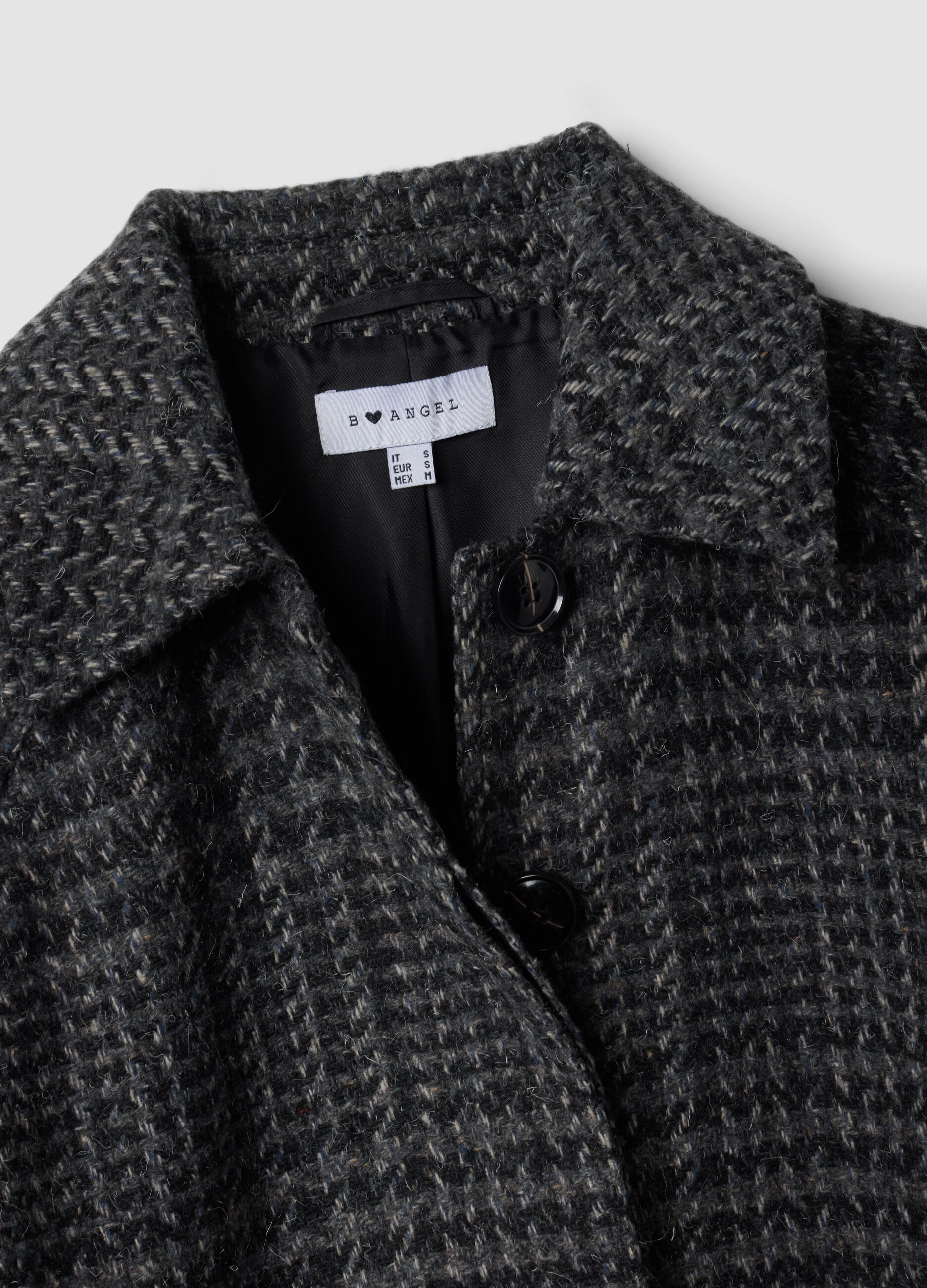 Cappotto grigio in misto lana a fantasia pied de poule