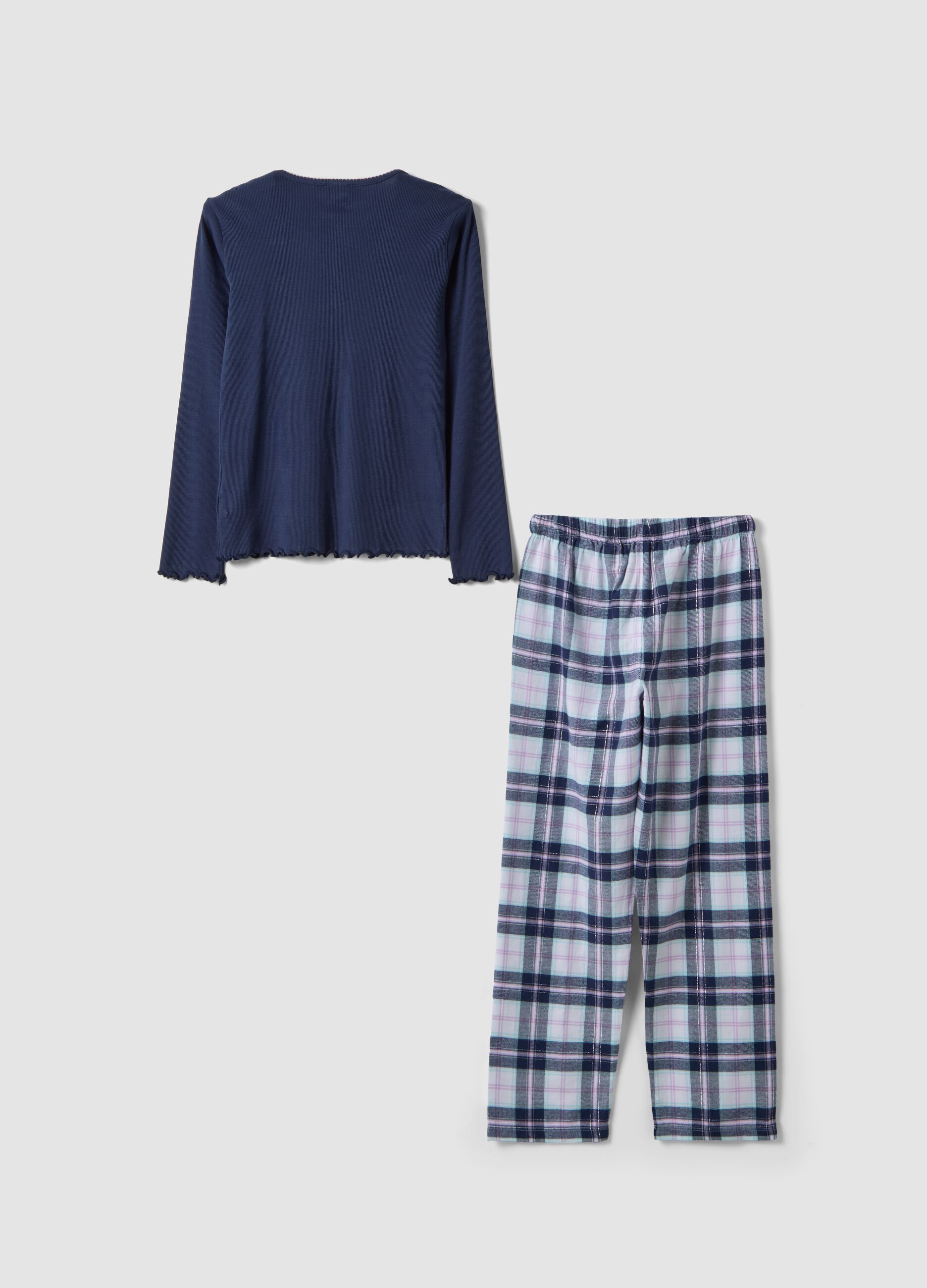 White and blue organic cotton checked pyjamas