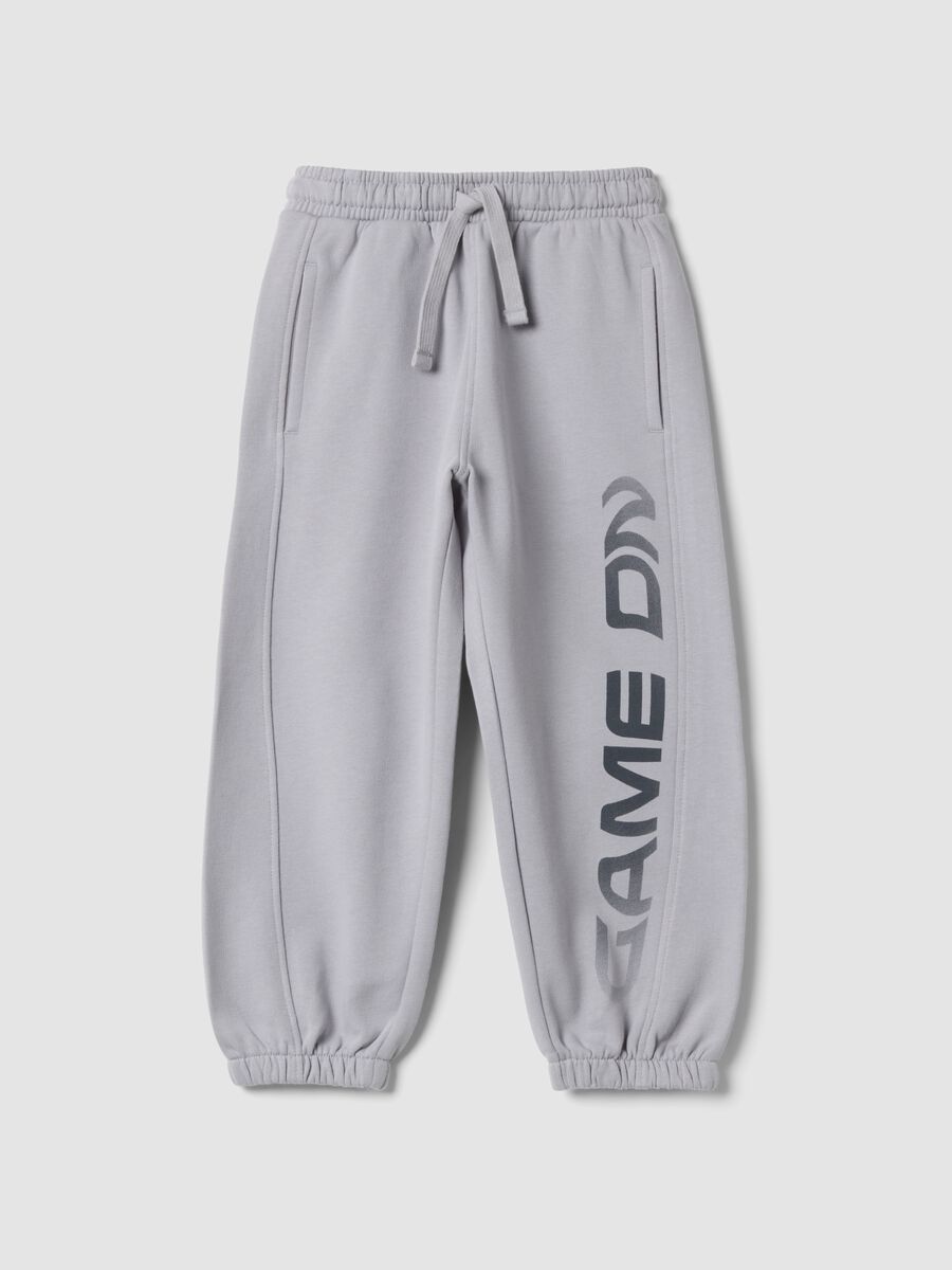 Grey organic cotton jogger trousers with print_0