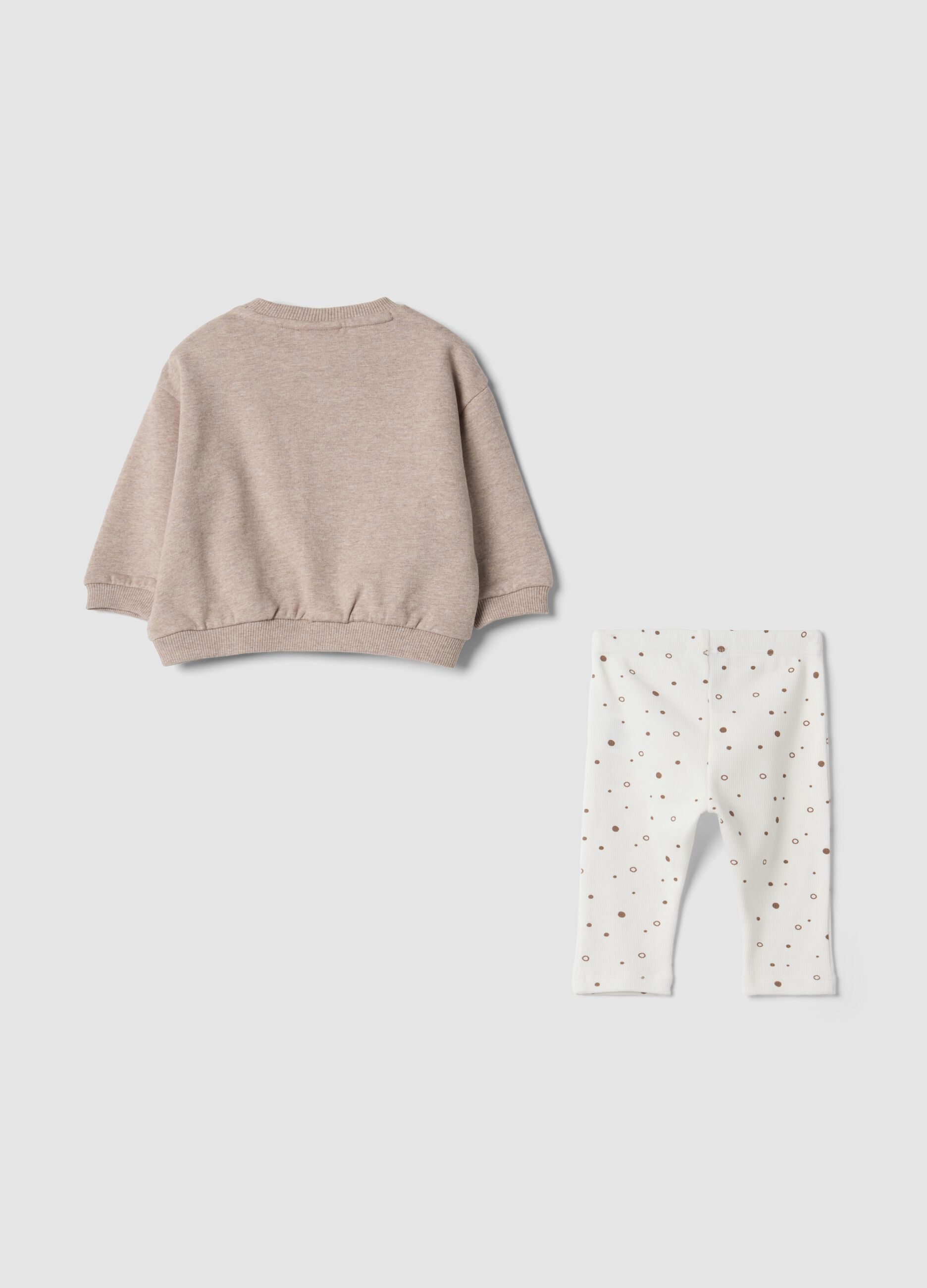 Beige organic cotton sweatshirt and leggings set