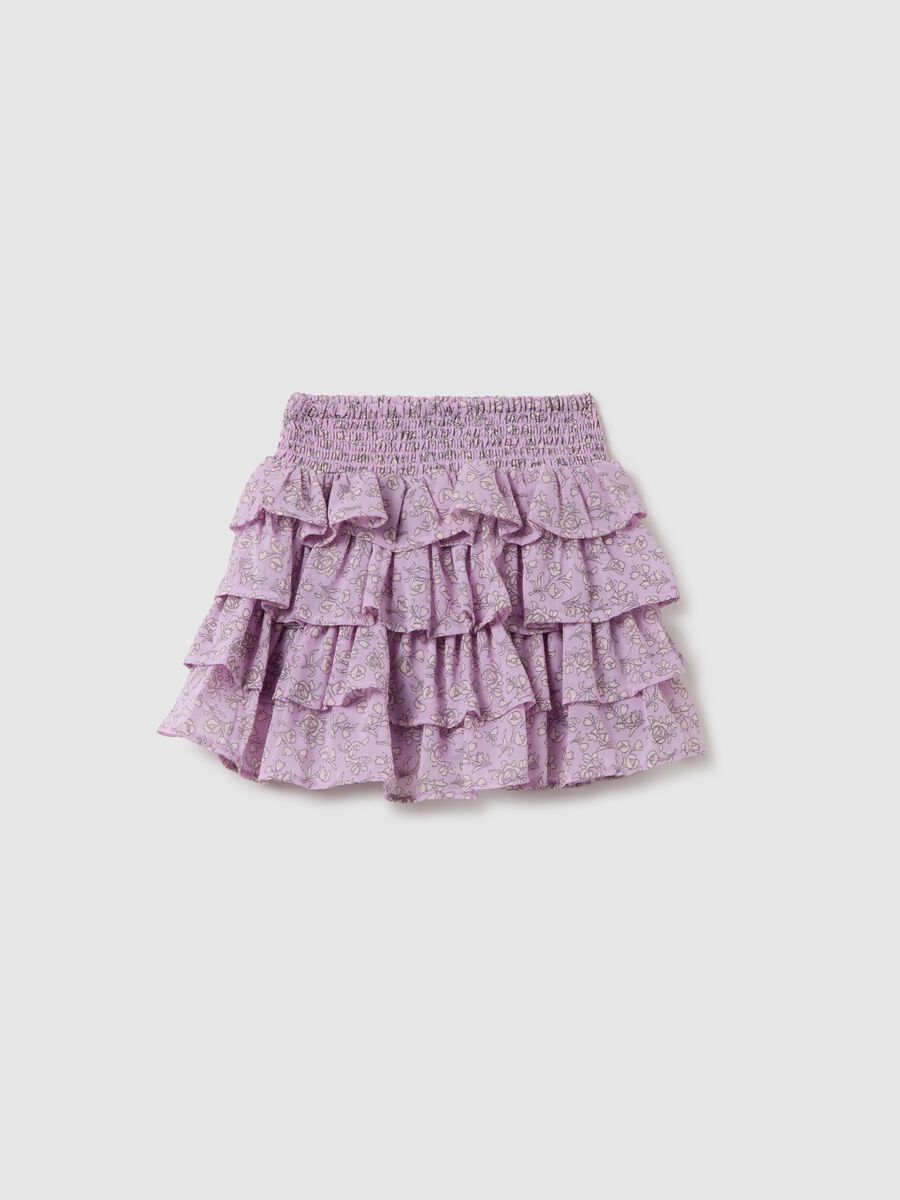 Girls' Mixed Skirt with Purple Floral Print_1