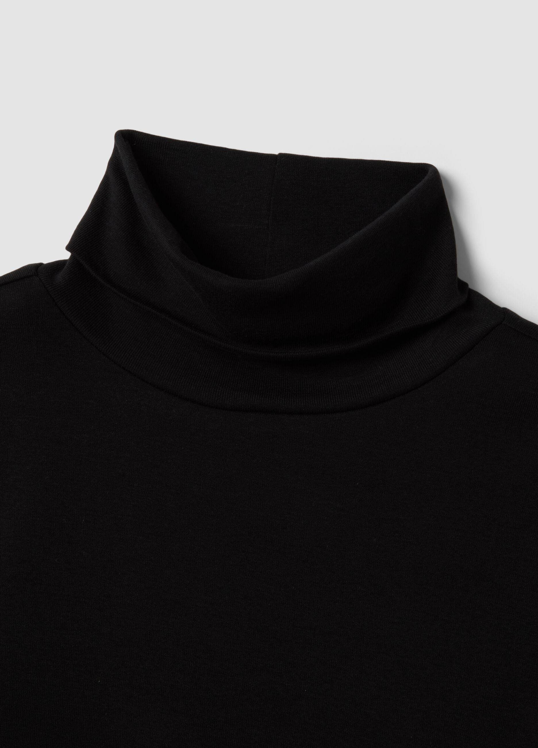 Black pure cotton long-sleeve crew-neck T-shirt