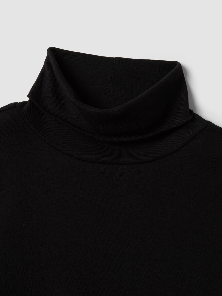 Black pure cotton long-sleeve crew-neck T-shirt_5