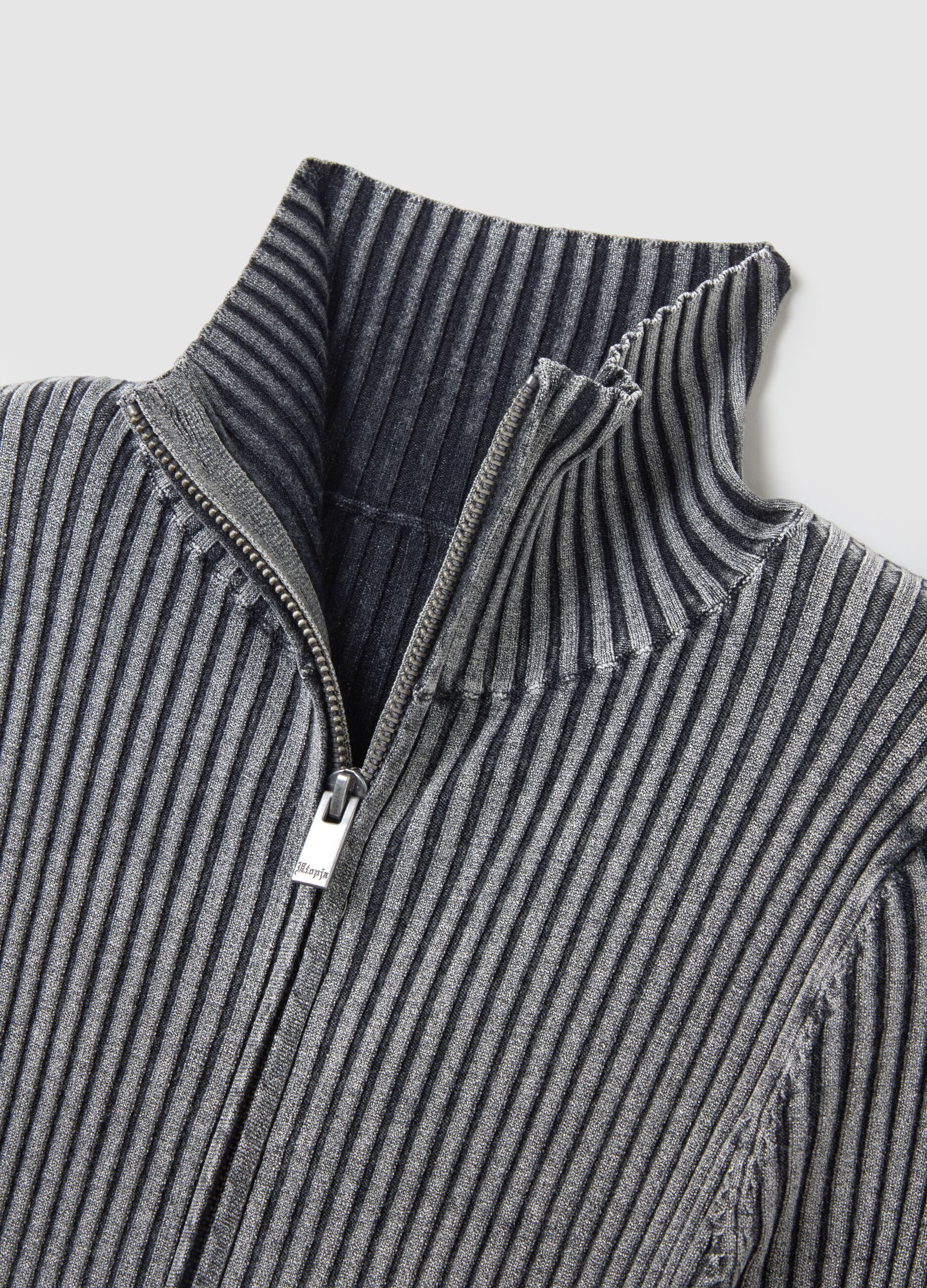 Full-Zip Ribbed Knit Vintage Grey