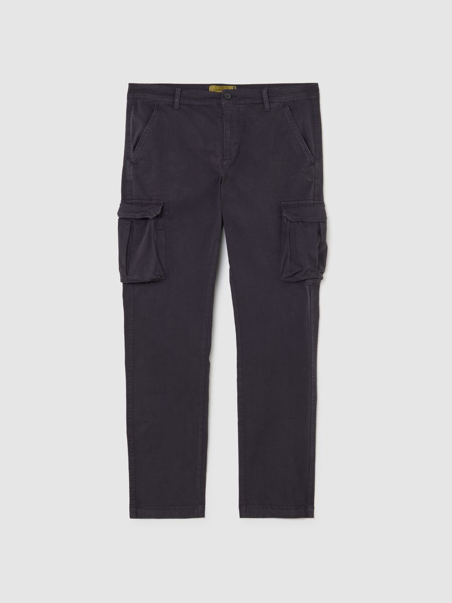 Blue stretch cotton slim fit cargo trousers_4