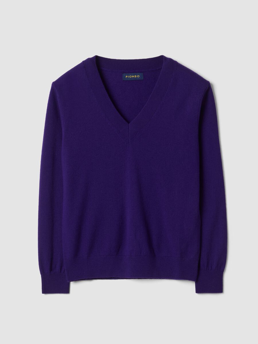 Maglia viola in pura lana con scollo profondo a V_0