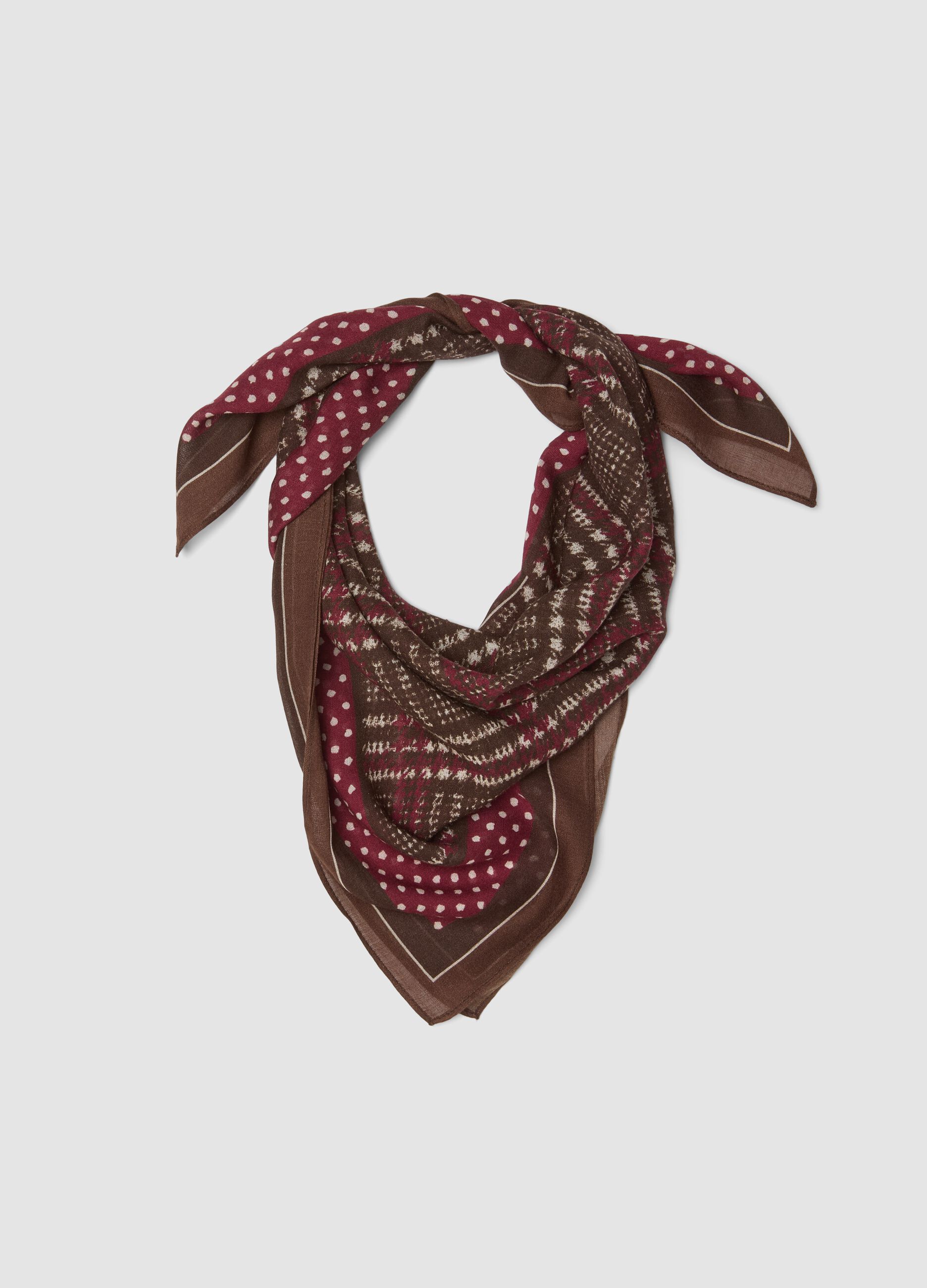 Foulard marrone in misto viscosa e lana a pois