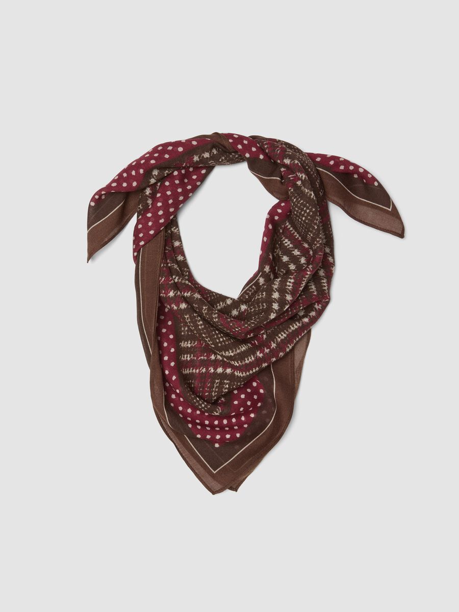 Brown polka-dot viscose and wool blend scarf_0