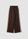 Brown cotton-blend wide-leg trousers with lace detailing_0
