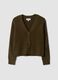Green stretch wool cardigan with deep V-neck, oversized fit_0