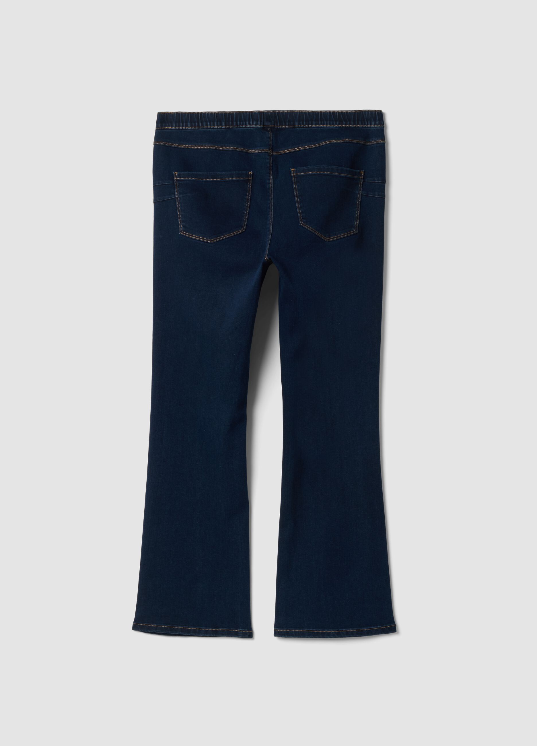 Dark blue denim bootcut jeans in stretch cotton and viscose blend