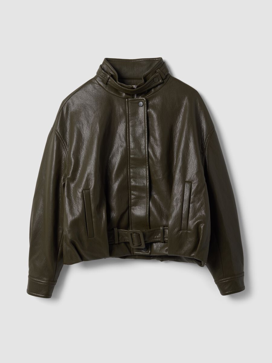 Green viscose-blend jacket with zip and belt_0
