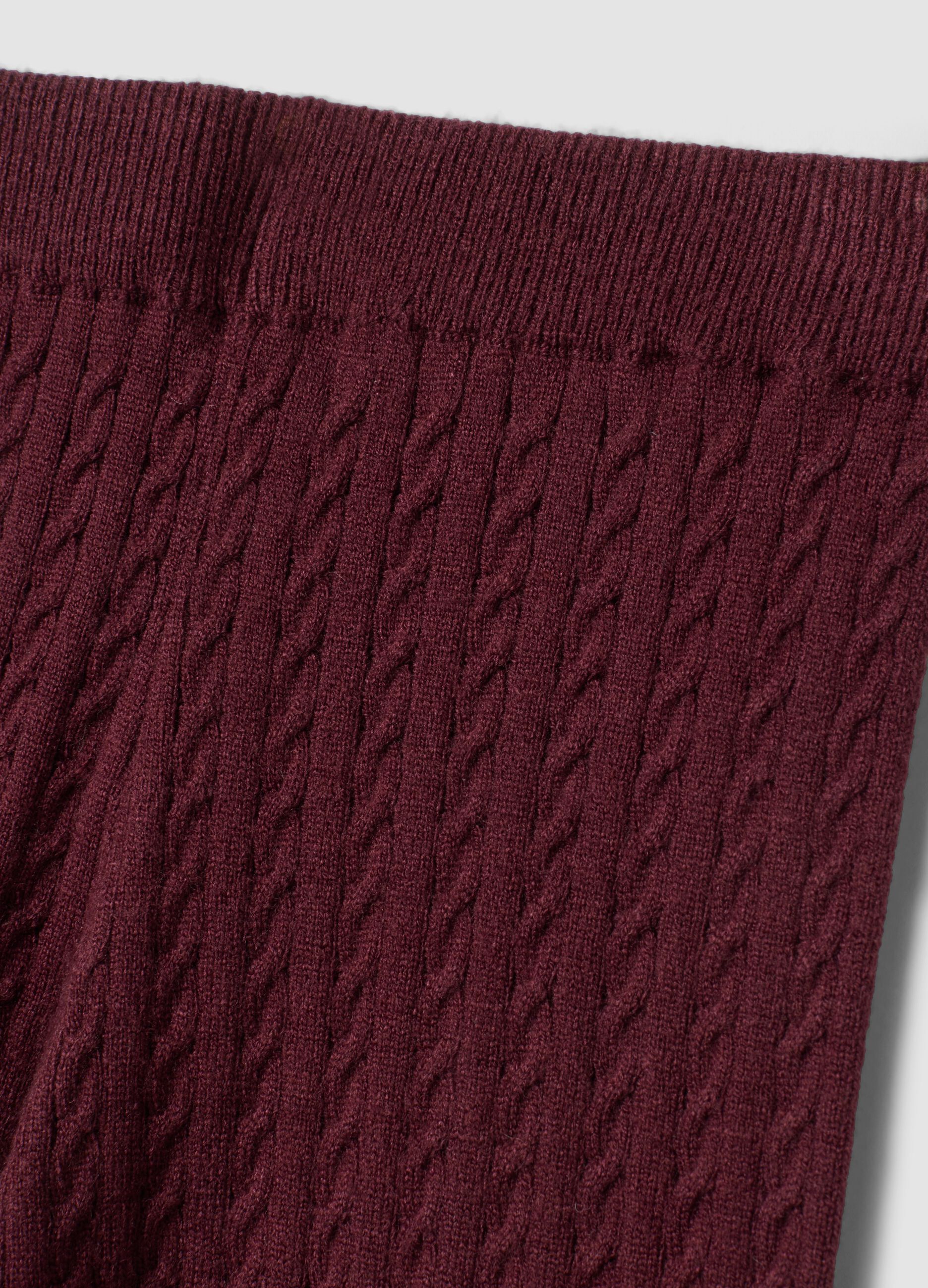 Plum purple flared leggings with cable-knit pattern