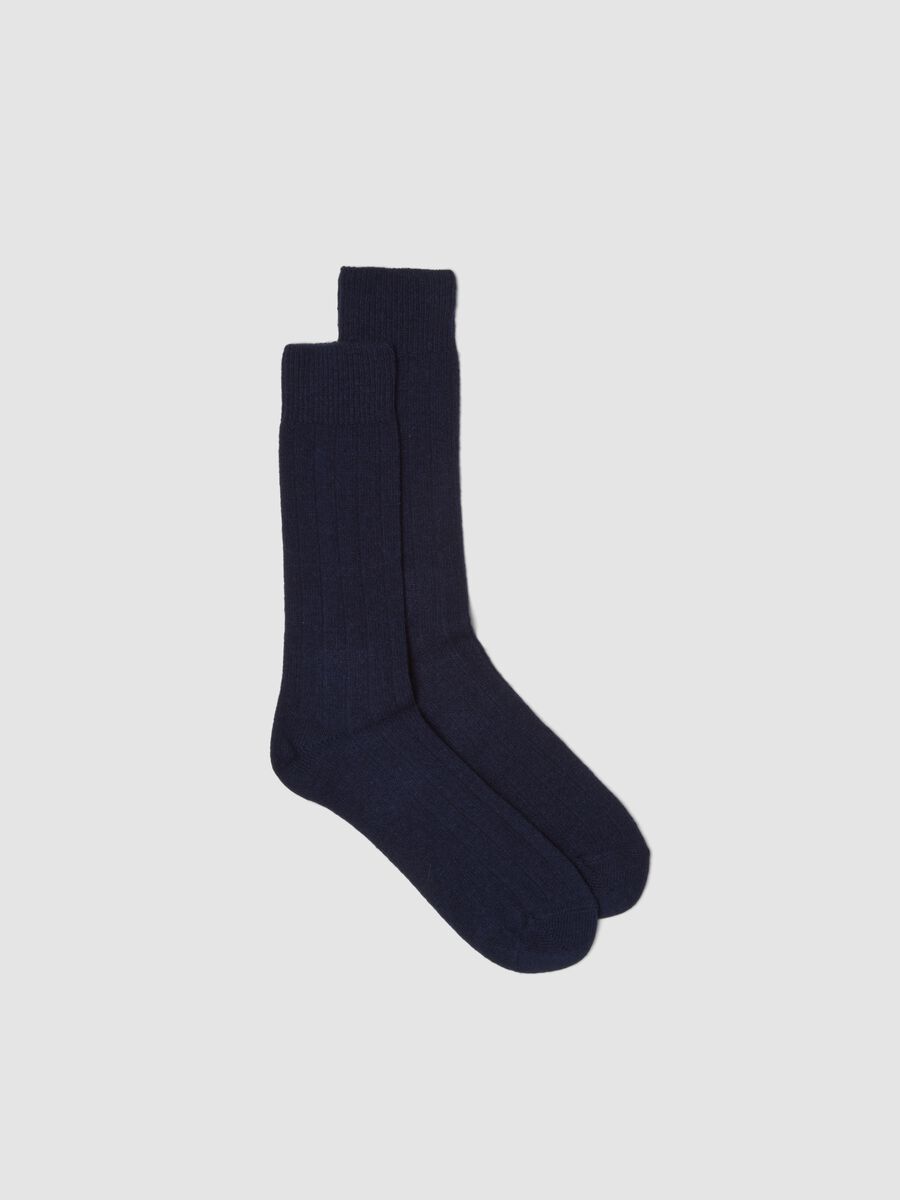 Calze midi blu in lana, viscosa e cashmere elasticizzati_0