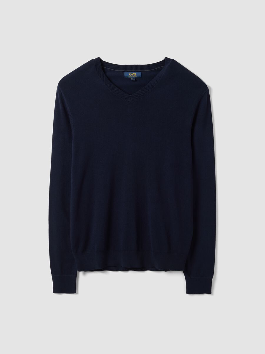 Blue viscose-blend V-neck jumper, regular fit_4