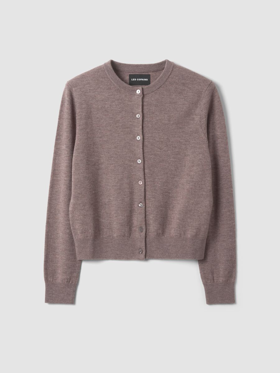 Grey pure wool crew-neck cardigan with buttons, regular fit_4