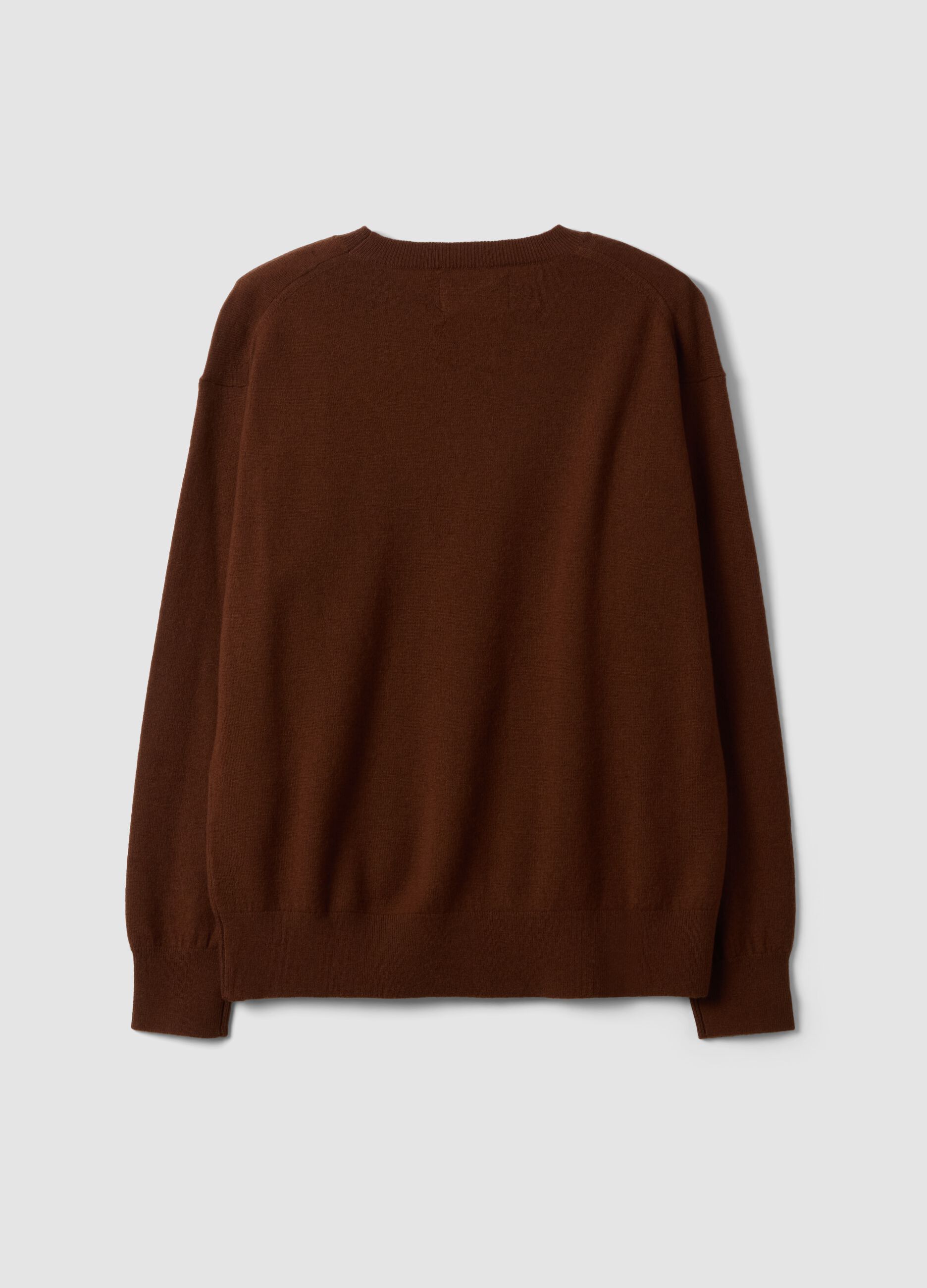Maglia marrone in pura lana a girocollo over fit