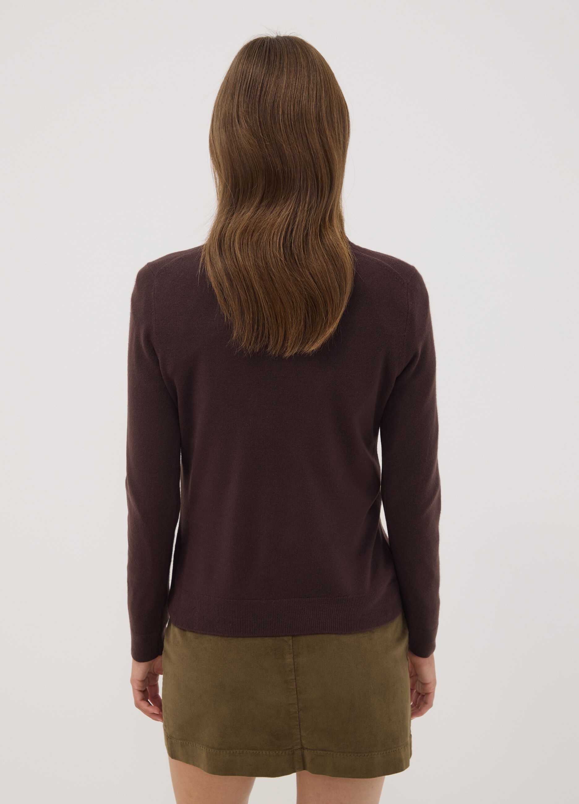 Brown crew-neck long-sleeve regular-fit top