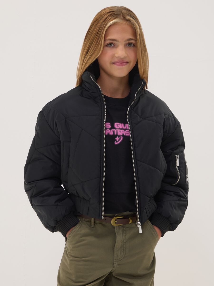 Black padded jacket with zip and high neck_0