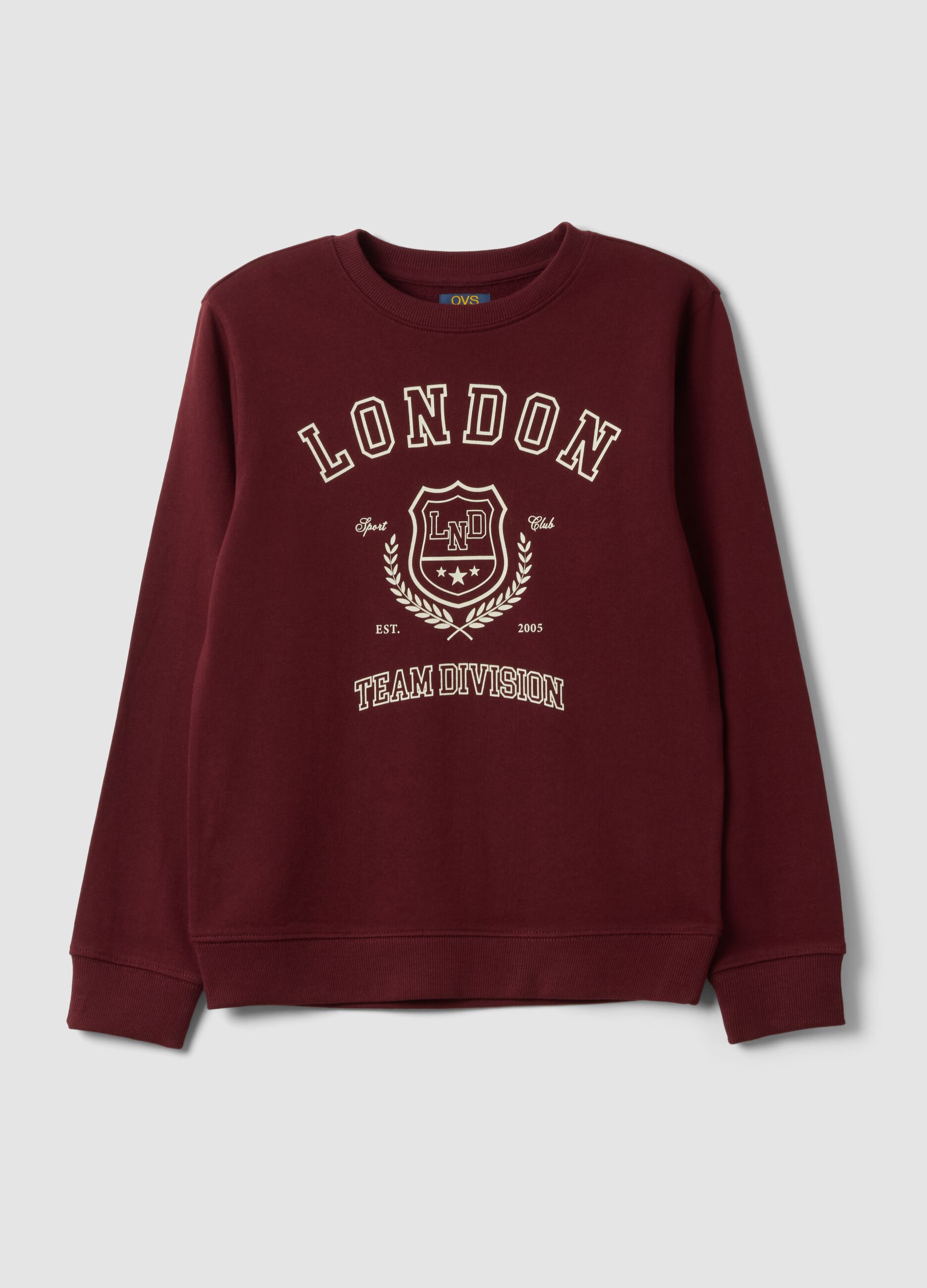 Red pure cotton sweatshirt with crew neck and print