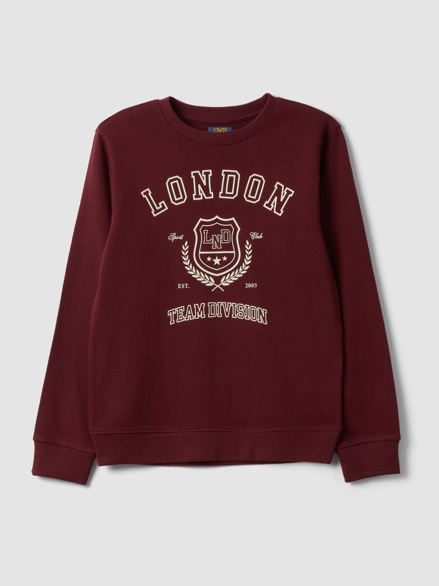 Red pure cotton sweatshirt with crew neck and print_0