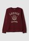 Red pure cotton sweatshirt with crew neck and print_0