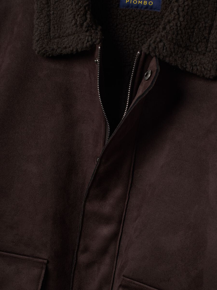Dark brown regular-fit jacket with effect collar_1