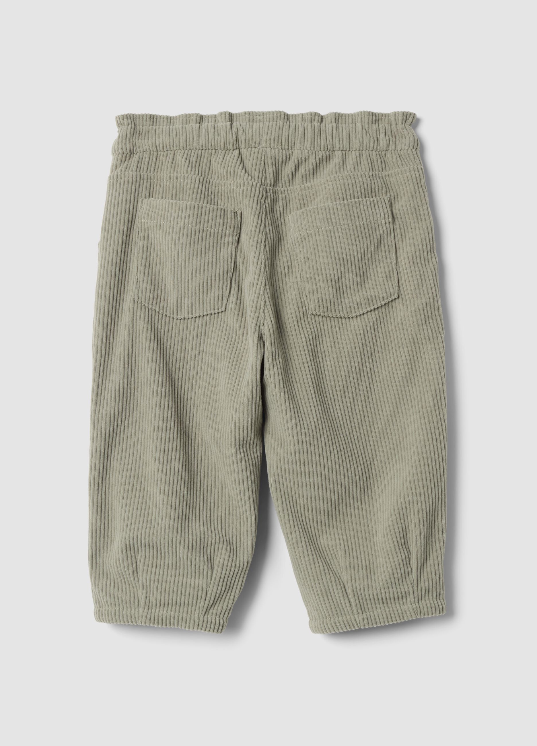 Grey ribbed trousers with elasticated waistband