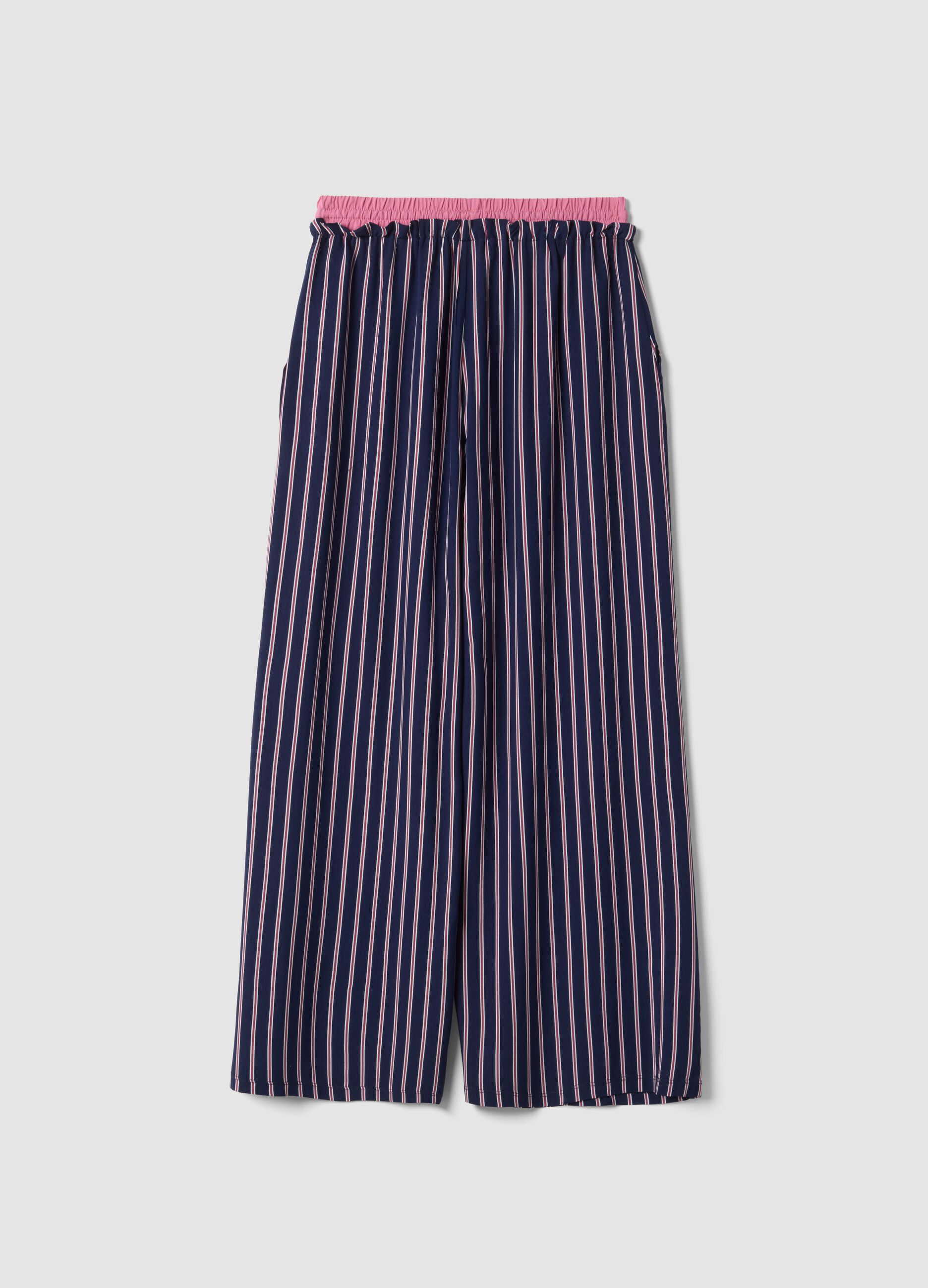 Blue striped pure viscose pyjama trousers