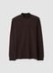 T-shirt marrone in puro cotone con collo rialzato strutturato_0