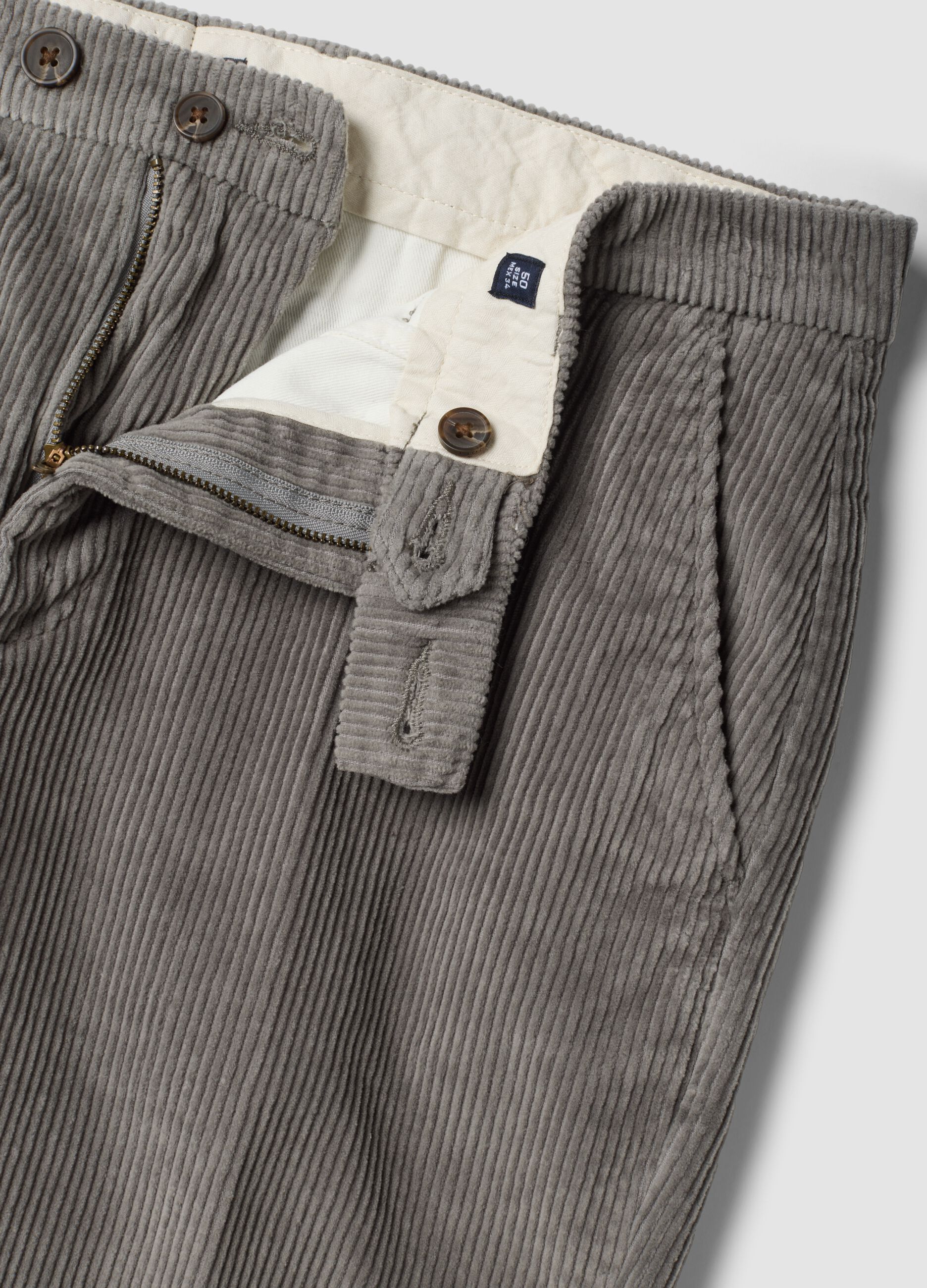 Pantaloni grigi in cotone elasticizzato a coste