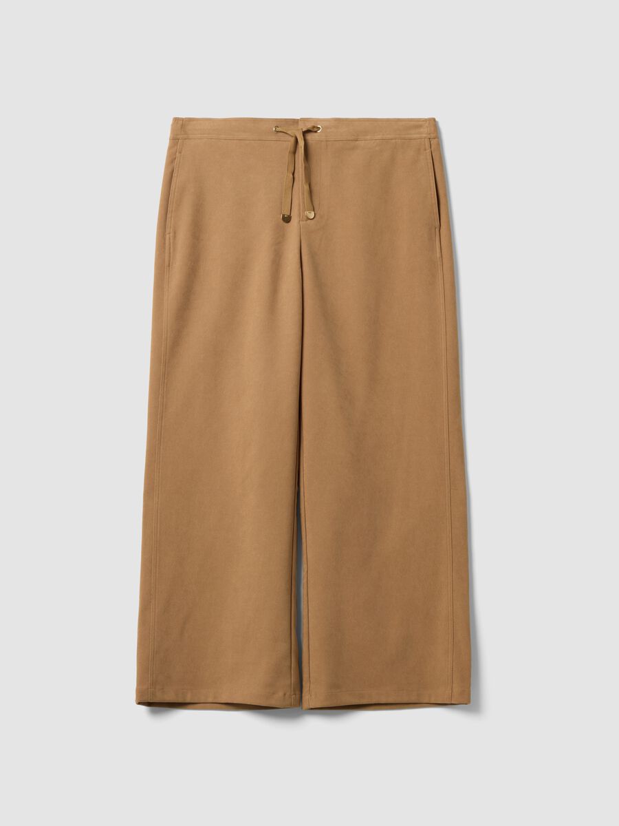 Brown wide-leg joggers in stretch fabric_0
