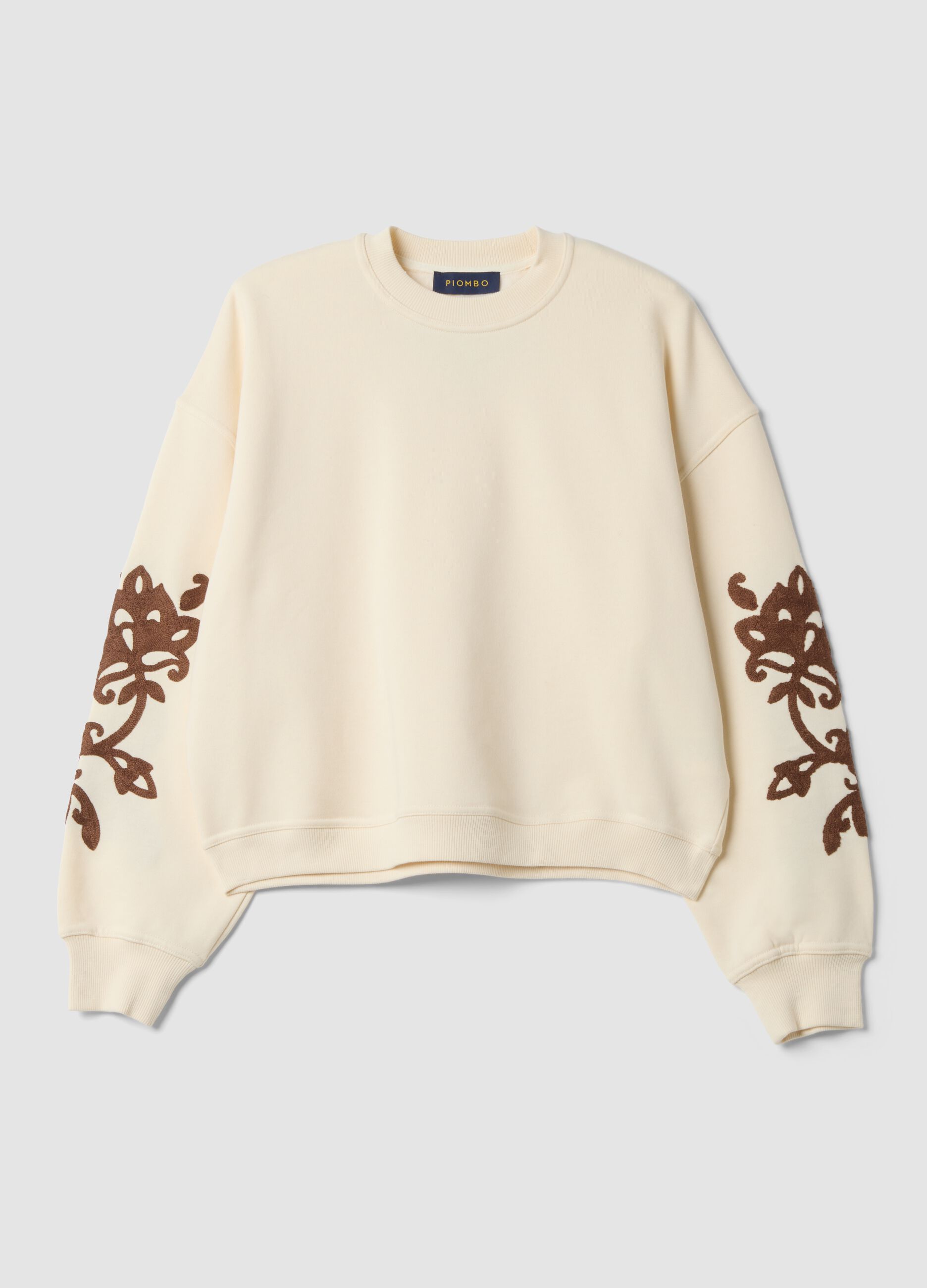 White cotton-blend sweatshirt with embroidery, regular fit