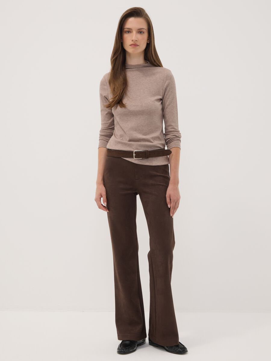 T-shirt beige in viscosa elasticizzata con girocollo_1