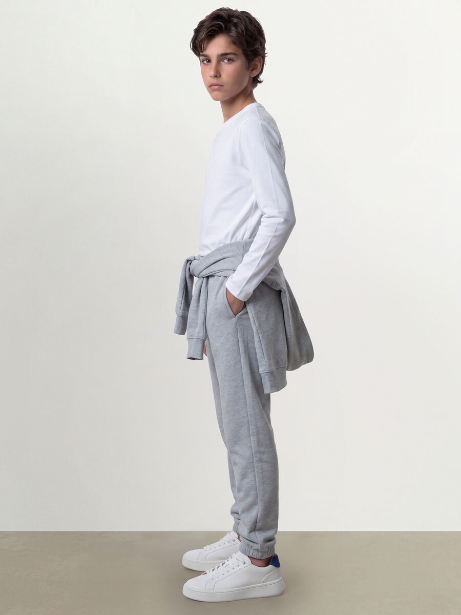 Grey joggers in pure organic cotton with drawstring for boys_0