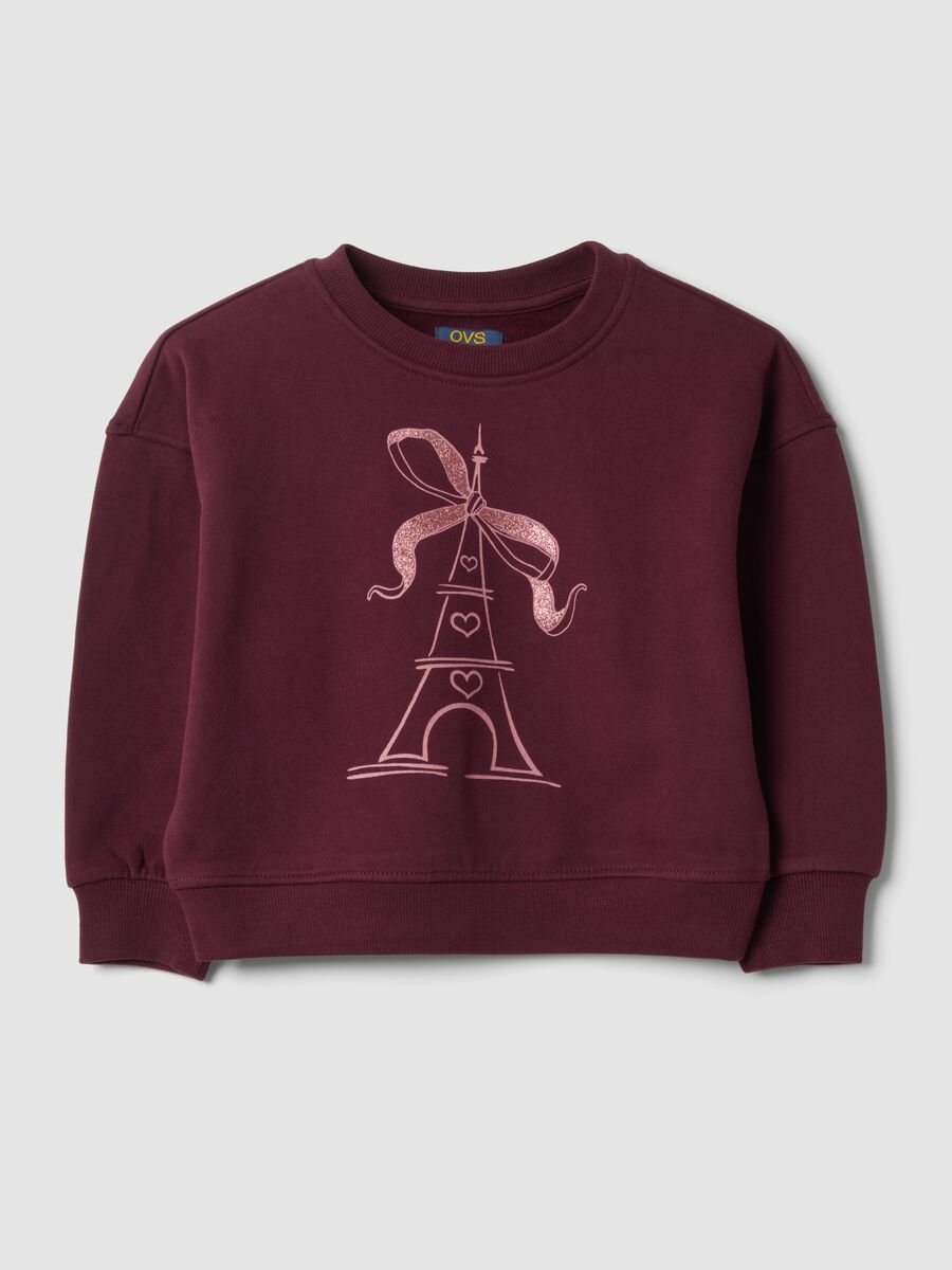 Purple pure cotton sweatshirt with crew neck and print_0