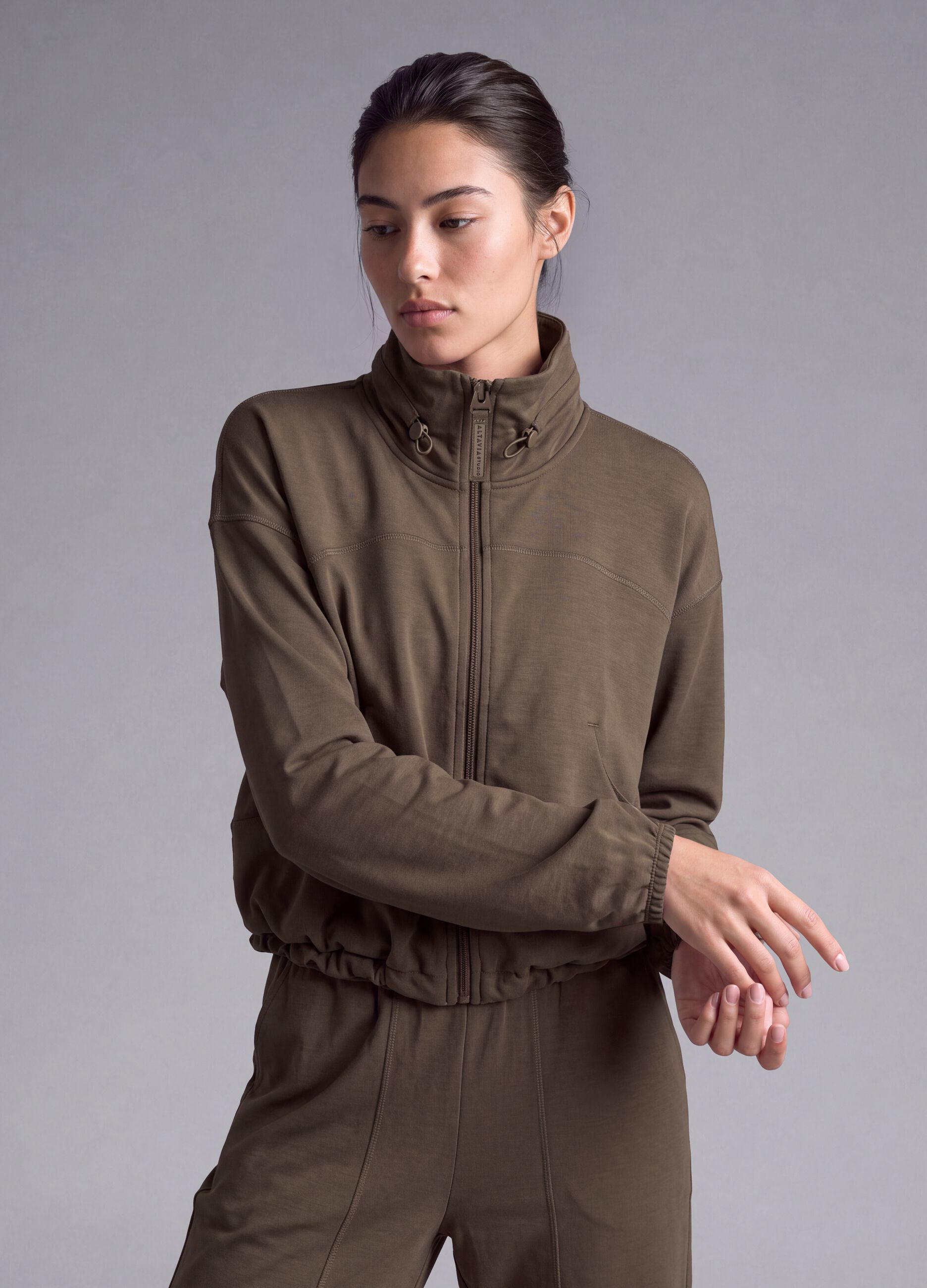 Green cropped soft-touch full-zip with stand-up collar ALTAVIA STUDIO