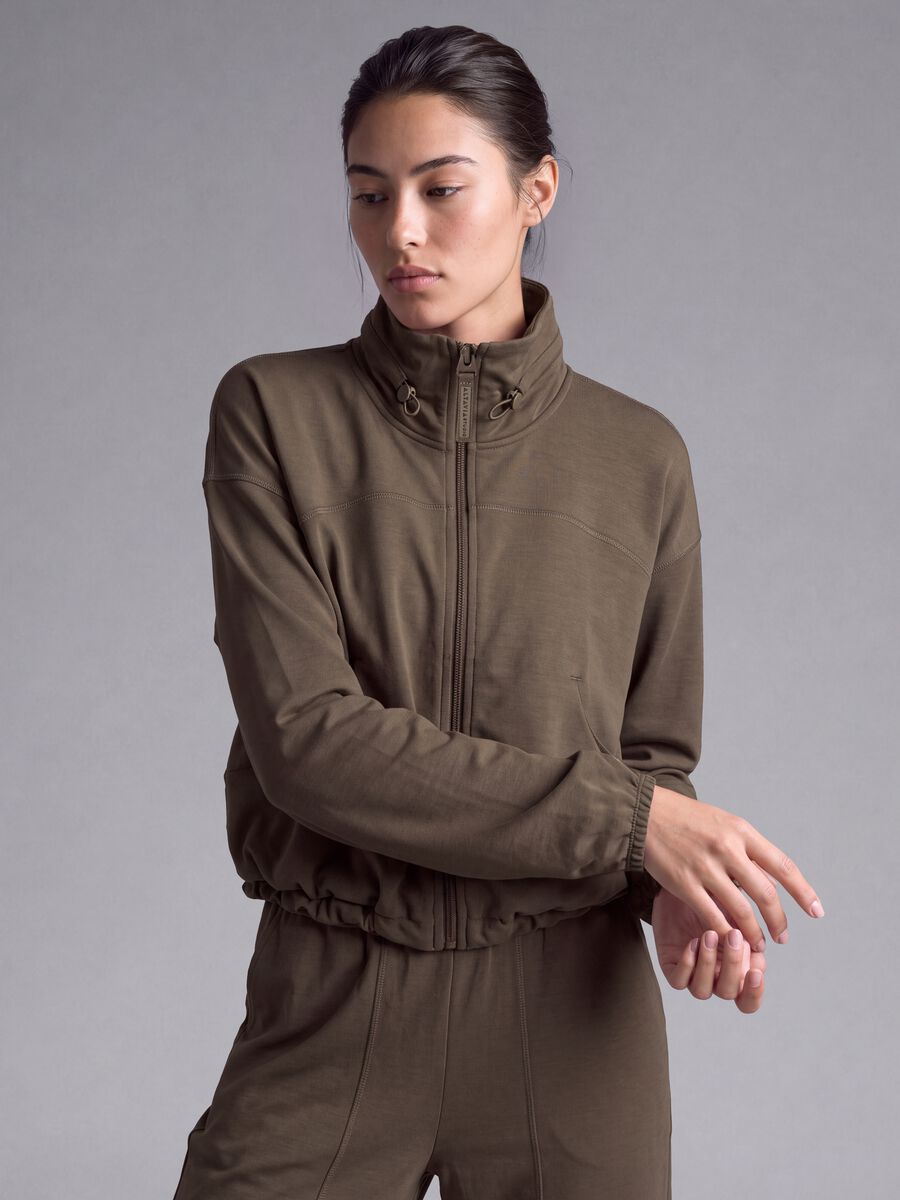 Green cropped soft-touch full-zip with stand-up collar ALTAVIA STUDIO_0